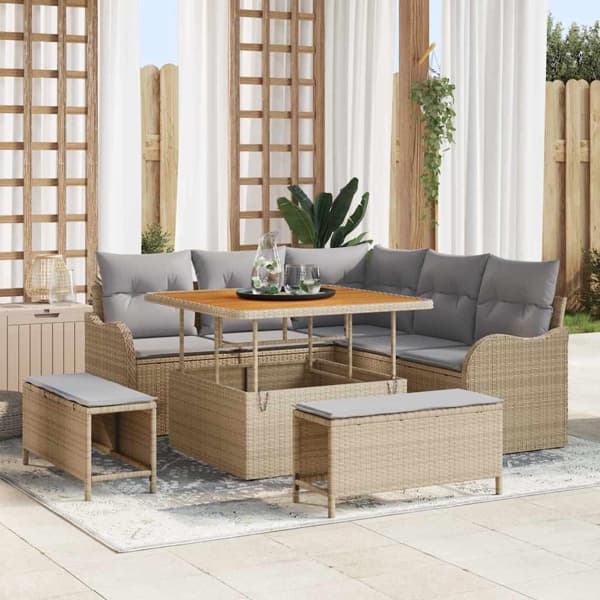 vidaXL Trädgårdsoffset 8 st Beige konstrotting Beige