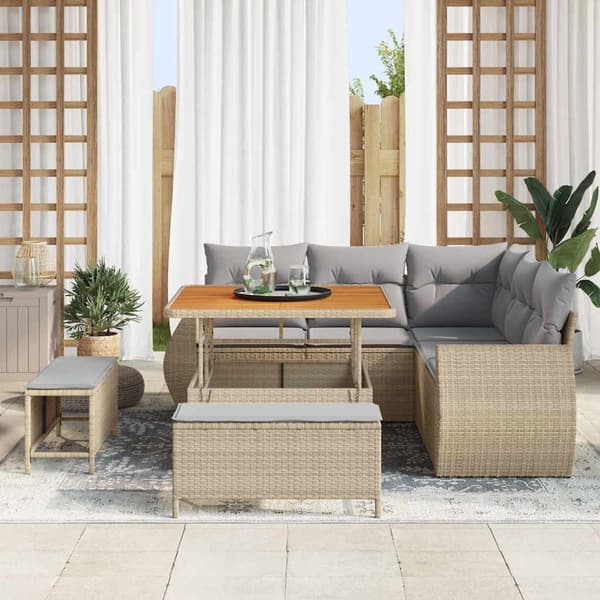 vidaXL Trädgårdsoffset 8 st Beige konstrotting Beige