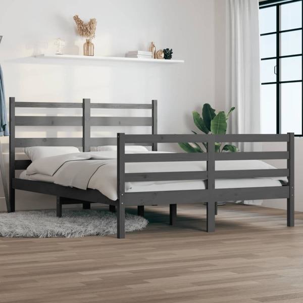 vidaXL Sängram massiv furu 160x200 cm grå Grå