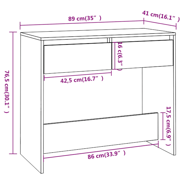 vidaXL Konsolbord svart 89x41x76,5 cm konstruerat trä Svart
