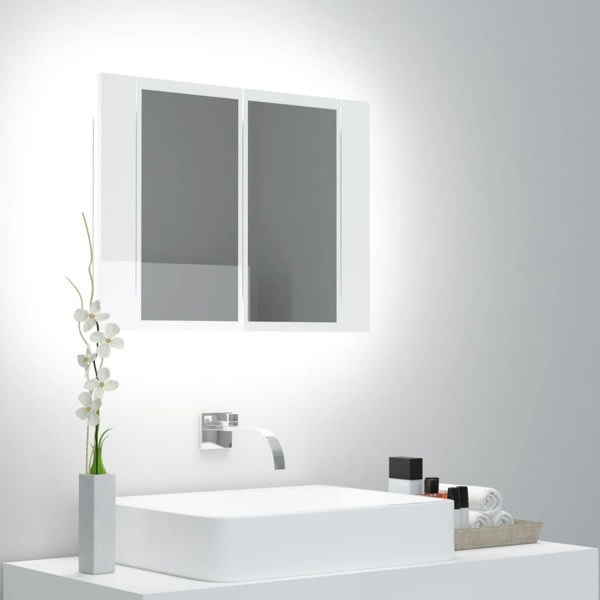 vidaXL Spegelskåp för badrum LED vit högglans 60x12x45 cm akryl Vit