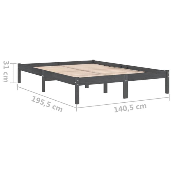 vidaXL Sängram grå massivt trä 135x190 cm grå