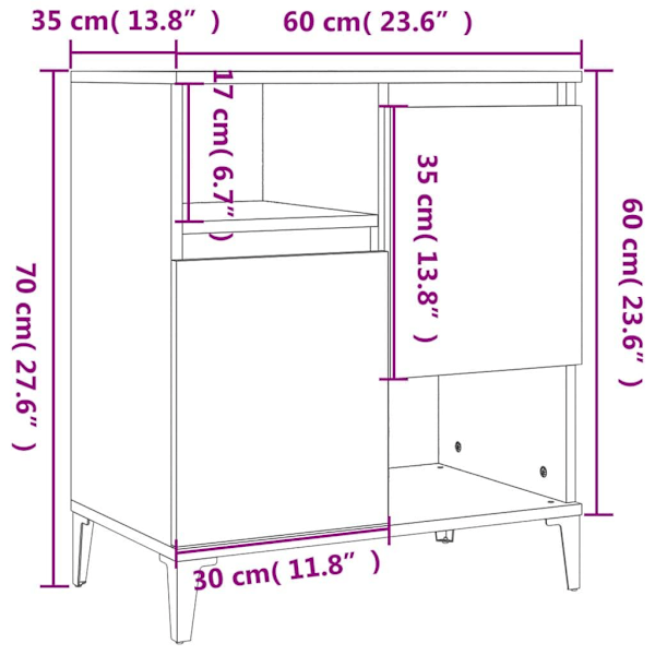 vidaXL Skänk 3 st svart 60x35x70 cm konstruerat trä Svart