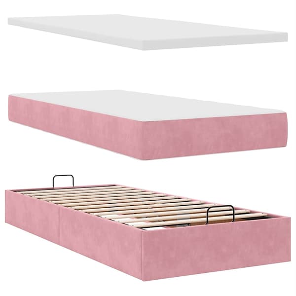 vidaXL Ottoman sängram med madrass rosa 100x200 cm sammet Rosa