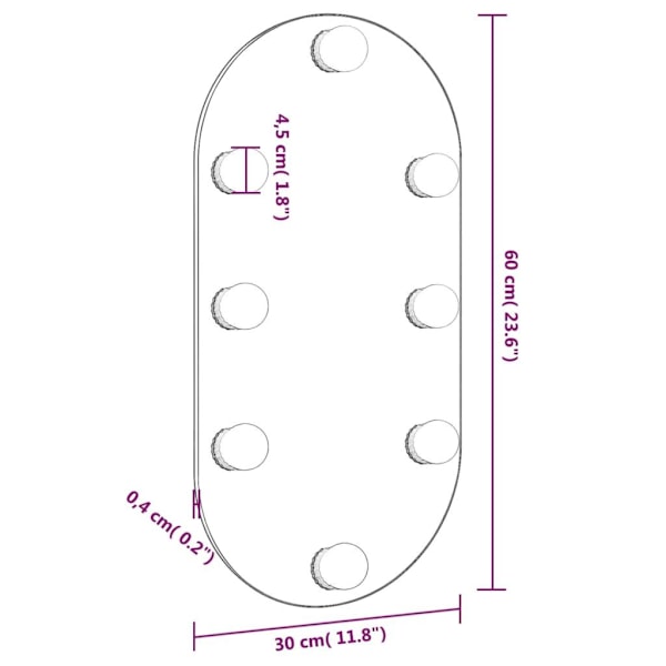 vidaXL Spegel med LED-lampor 60x30 cm glas oval Silver