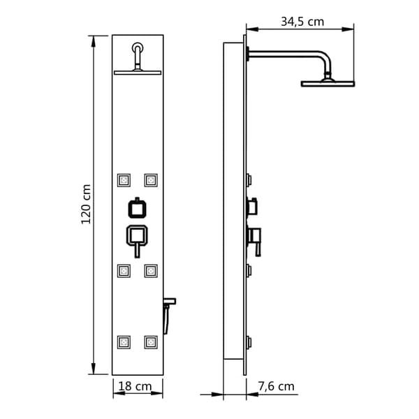 vidaXL Duschpanel glas 18x42,1x120 cm svart