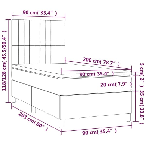 vidaXL Ramsäng med madrass mörkgrå 90x200 cm sammet Grå
