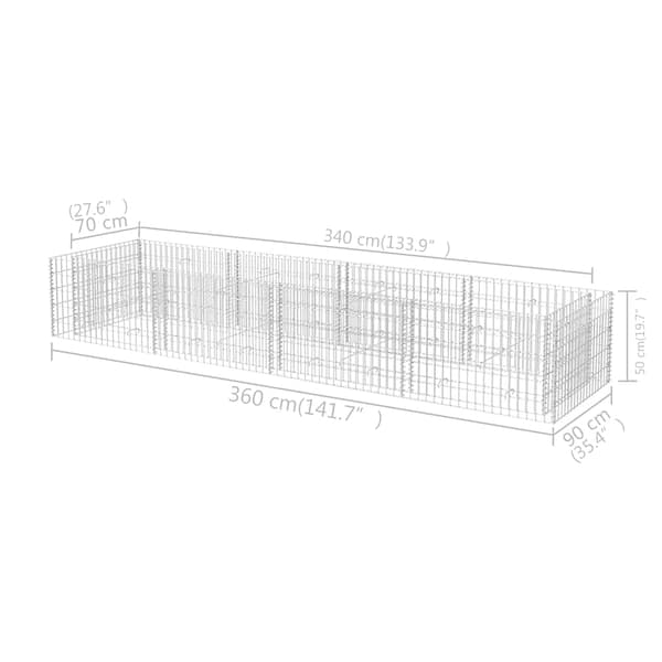vidaXL Planteringsgabion upphöjd stål 360x90x50 cm Silver