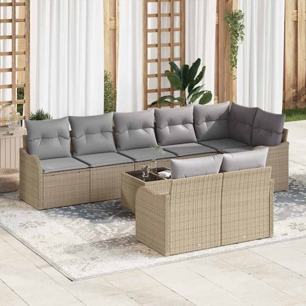 vidaXL Trädgårdsoffset 9 st Beige och Ljusgrå konstrotting Beige
