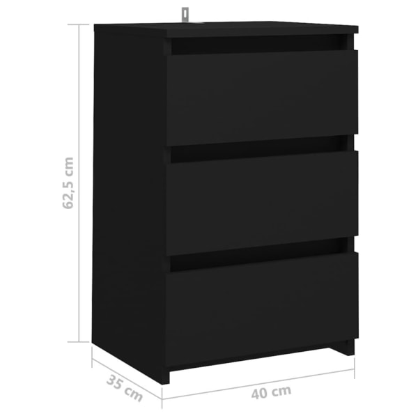 vidaXL Sängbord 2 st svart 40x35x62,5 cm konstruerat trä Svart