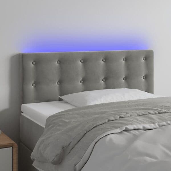 vidaXL Sänggavel LED ljusgrå 100x5x78/88 cm sammet Grå