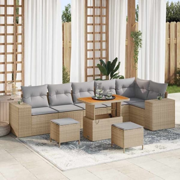vidaXL Trädgårdsoffset 9 st Beige konstrotting Beige