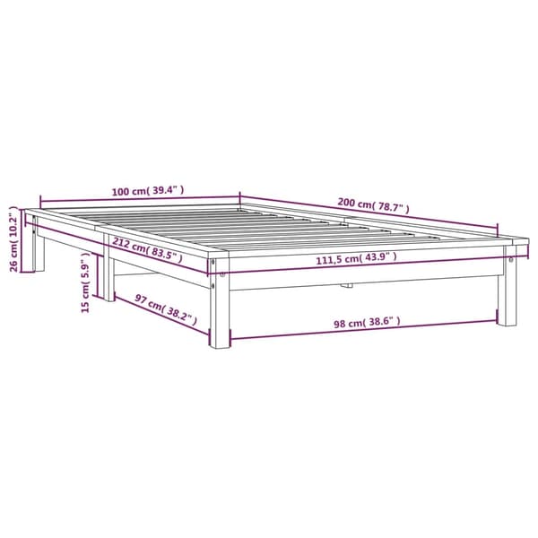vidaXL Sängram grå 100x200 cm massiv furu Grå