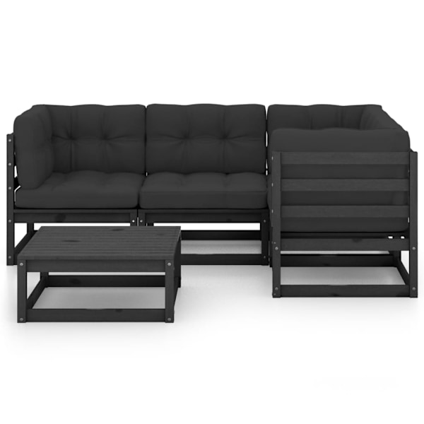 vidaXL Loungegrupp med dynor 5 delar massiv furu Svart