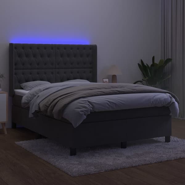 vidaXL Ramsäng med madrass & LED mörkgrå 140x200 cm sammet Grå