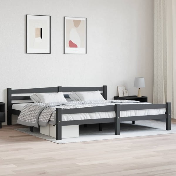 vidaXL Sängram mörkgrå massiv furu 200x200 cm grå