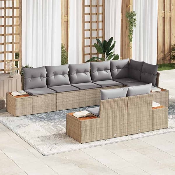 vidaXL Trädgårdsoffset 8 st Beige Poly rattan Beige