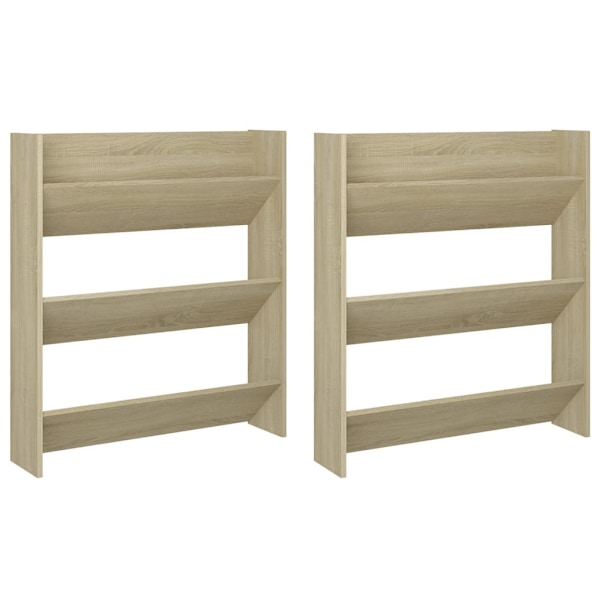 vidaXL Väggmonterat skoställ 2 st sonoma-ek 80x18x90cm konstruerat trä Brun