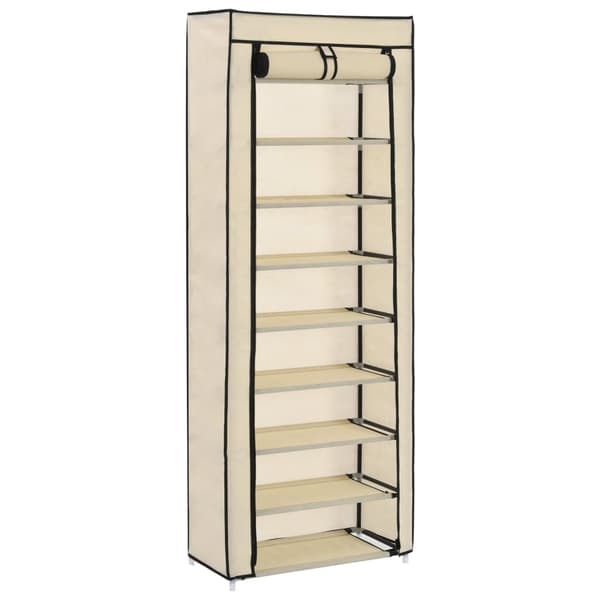 vidaXL Skoförvaring med överdrag gräddvit 57x29x162 cm tyg Creme