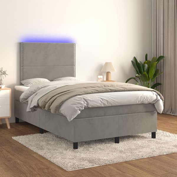 vidaXL Ramsäng med madrass & LED ljusgrå 120x190 cm sammet Grå