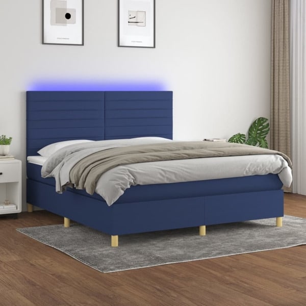 vidaXL Ramsäng med madrass & LED blå 180x200 cm tyg Blå