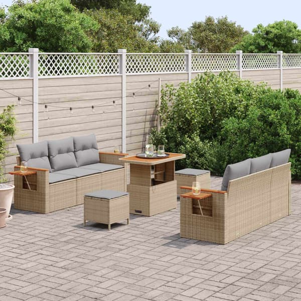 vidaXL Trädgårdsoffset 9 pcs Beige konstrotting Beige