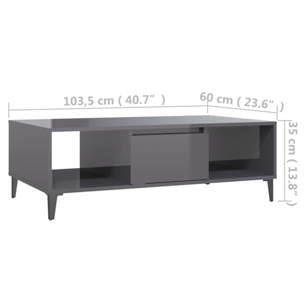 vidaXL Soffbord grå högglans 103,5x60x35 cm konstruerat trä grå