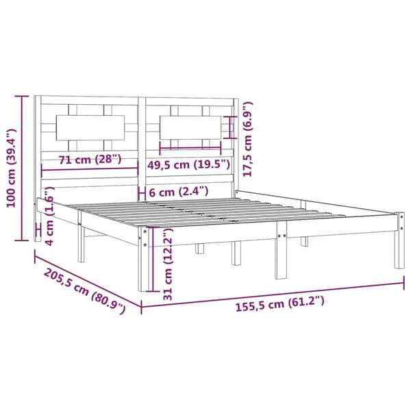 vidaXL Sängram grå massiv furu 150x200 cm Grå