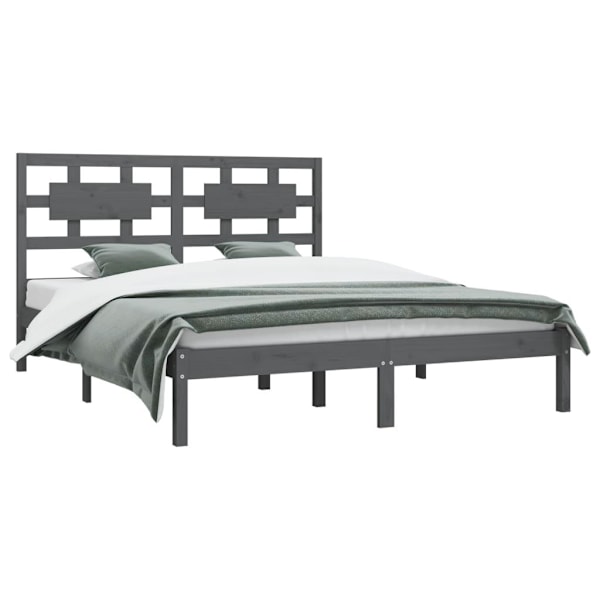vidaXL Sängram grå massiv furu 200x200 cm Grå