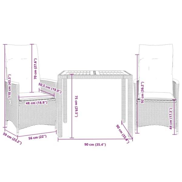vidaXL Caféset med dynor 3 delar grå konstrotting Grå