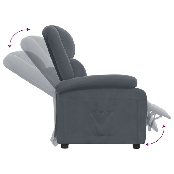 vidaXL Reclinerfåtölj mörkgrå sammet Grå