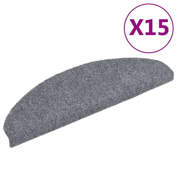 vidaXL Trappstegsmattor självhäftande 15 st brodyr 65x21x4 cm ljusgrå grå