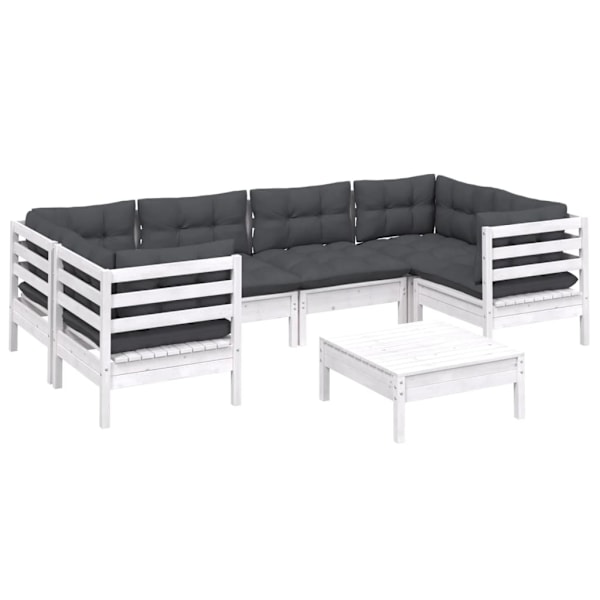 vidaXL Loungegrupp med dynor 7 delar vit massiv furu Vit
