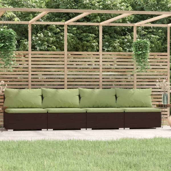 vidaXL Soffa 4-sits med dynor konstrotting brun Brun