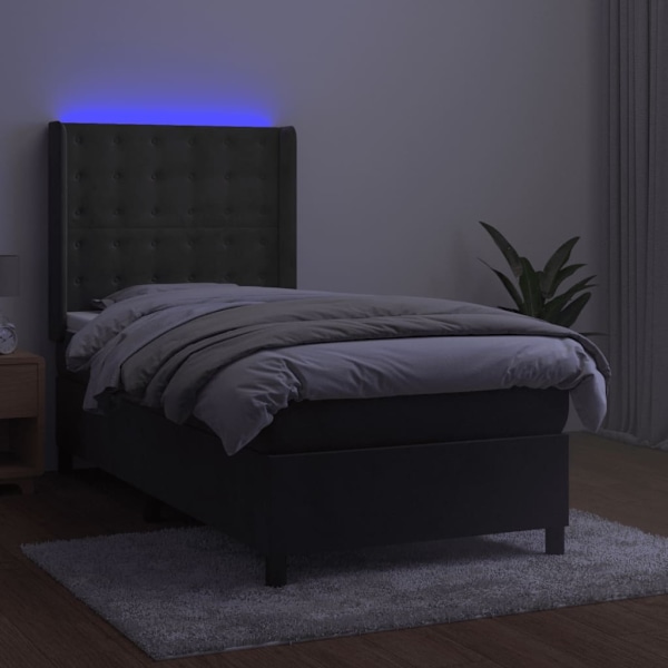 vidaXL Ramsäng med madrass & LED mörkgrå 80x200 cm sammet Grå