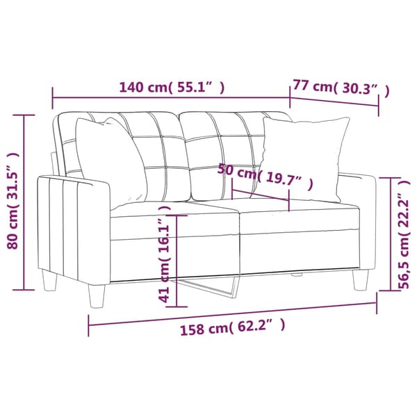 vidaXL 2-sits soffa med prydnadskuddar gräddvit 140 cm konstläder Kräm