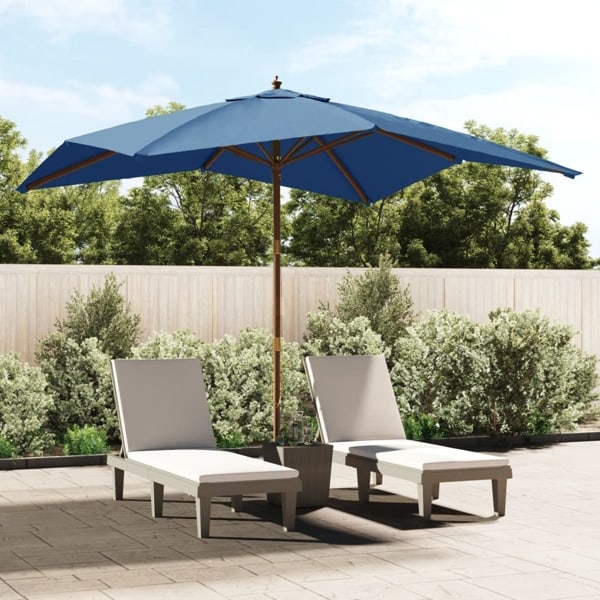 vidaXL Parasoll med trästång 300x300x273 cm azurblå Blå