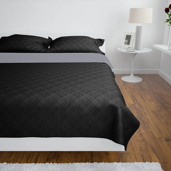 vidaXL Dubbelsidigt vadderat överkast svart/grå 170 x 210 cm Svart