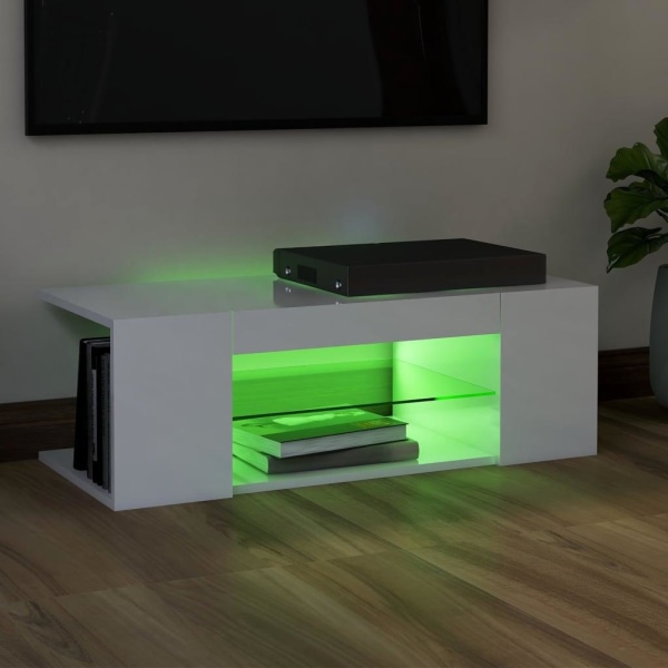 vidaXL TV-bänk med LED-belysning vit högglans 90x39x30 cm Vit