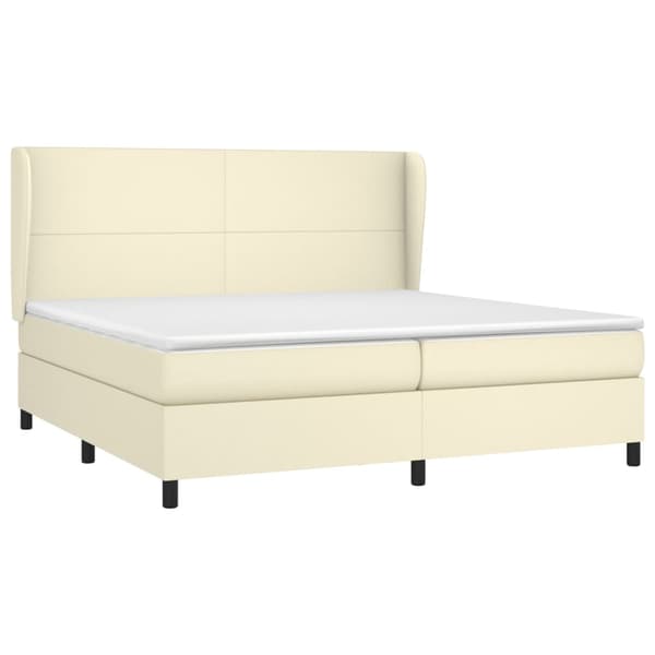 vidaXL Ramsäng med madrass gräddvit 200x200 cm konstläder Kräm