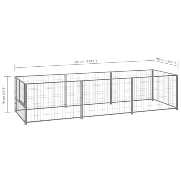 vidaXL Hundgård silver 3 m² stål Silver