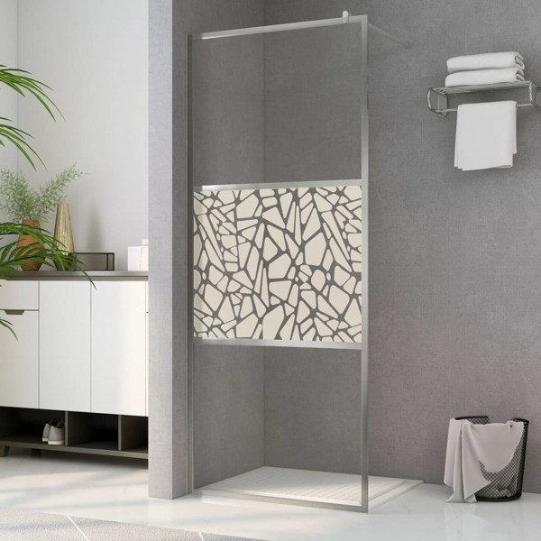 vidaXL Duschvägg med ESG-glas stendesign 90x195 cm Silver