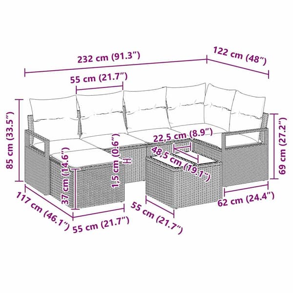 vidaXL Soffset med kudde 7 pcs Beige konstrotting Beige
