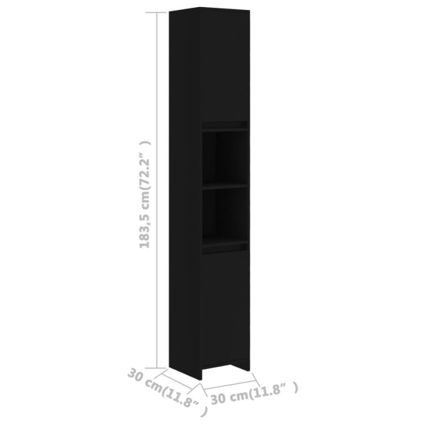 vidaXL Badrumsskåp svart 30x30x183,5 cm spånskiva Svart