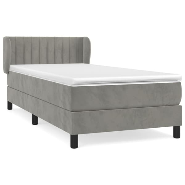 vidaXL Ramsäng med madrass ljusgrå 90x190 cm sammet Grå