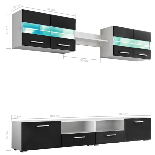 vidaXL TV-möbelset 5 delar med LED-belysning högglans svart Svart