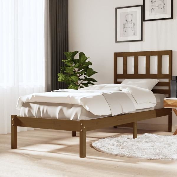 vidaXL Sängram honungsbrun massiv furu 100x200 cm enkelsäng Brun