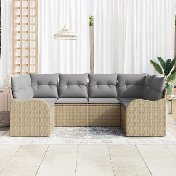 vidaXL Trädgårdsoffset 6 st beige och ljusgrå Poly rattan Beige
