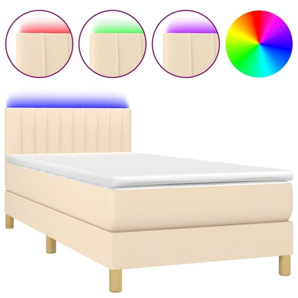 vidaXL Ramsäng med madrass & LED gräddvit 90x190 cm tyg Kräm