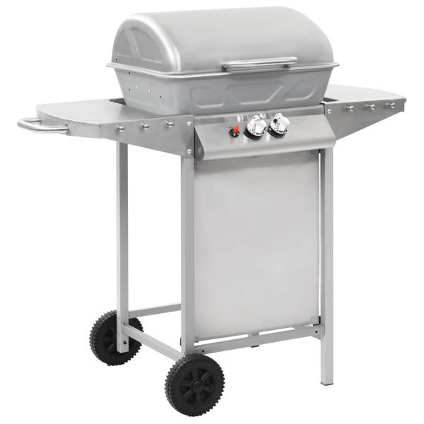 vidaXL Gasolgrill med 2 grillzoner rostfritt stål silver Silver